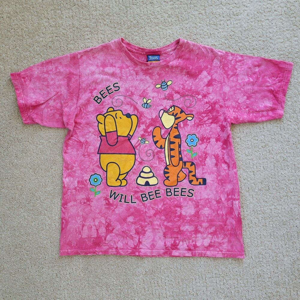 Vintage 90s Winnie The Pooh Tie Dye Shirt Retro Y2K Jerry Leigh Bees Pink XL
